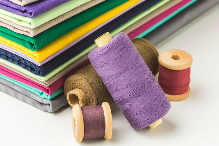 Colorful threads and textile materials